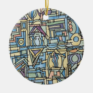 Rhythm In Blue-Funky Modern Geometric Watercolor Ceramic Tree Decoration