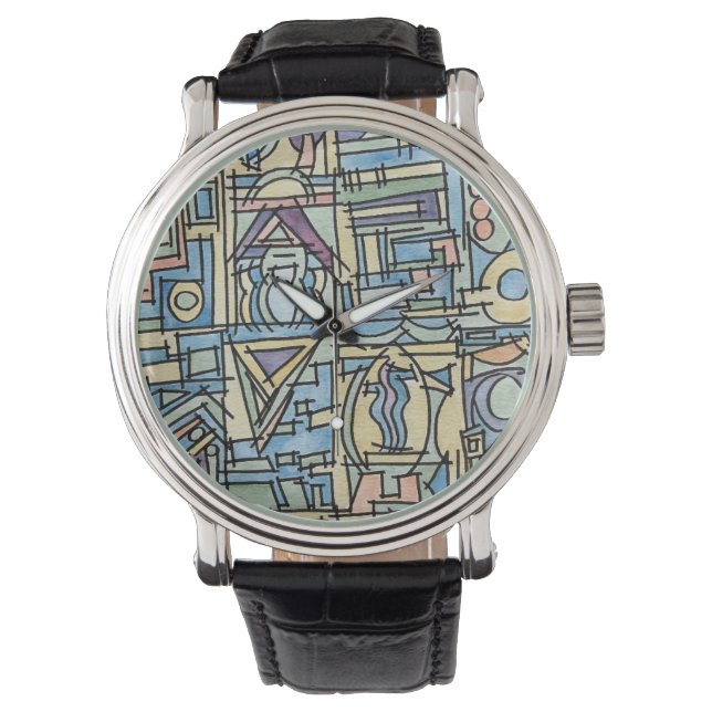 Rhythm In Blue-Hand Painted Abstract Art Watch (Front)