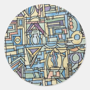 Rhythm In Blue-Hand Painted Modern Geometric Art Classic Round Sticker