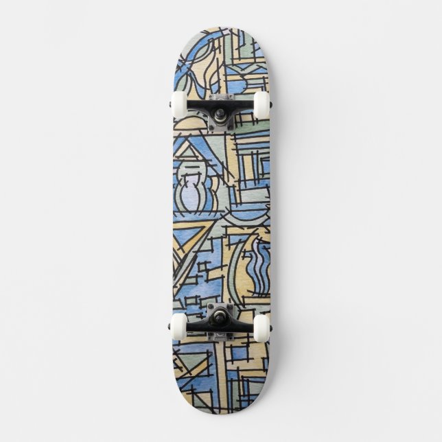 Rhythm In Blue-Modern Geometric Art Skateboard (Front)