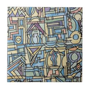 Rhythm In Blue-Modern Geometric Watercolor Art Tile