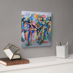Rhythm of Motion Abstract Dancers Acrylic Wall Clo Square Wall Clock