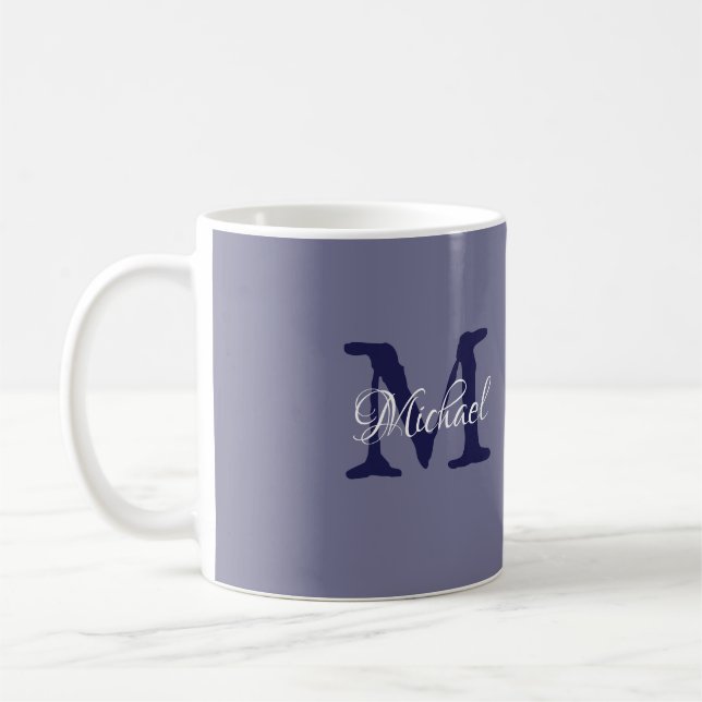 Rhythm Purple Solid Plain Colour Personalised Name Coffee Mug (Left)