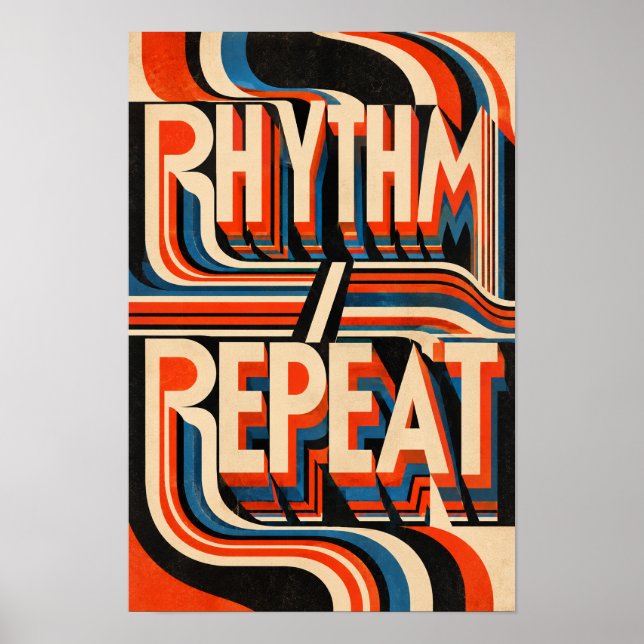 Rhythm Repeat Retro Geometric Typography Wall Art (Front)