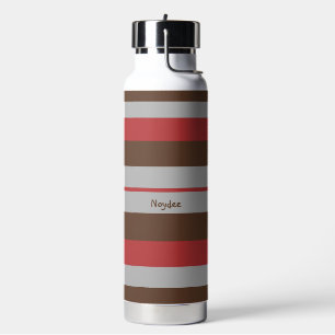 Rhythm Stripes Horizontal Lines Gray Red Brown Water Bottle