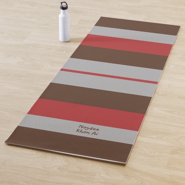 Rhythm Stripes Horizontal Lines Gray Red Brown Yoga Mat (In Situ)