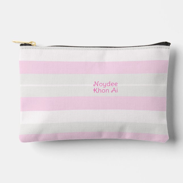 Rhythm Stripes Horizontal Lines Grey Pink White Accessory Pouch (Front)