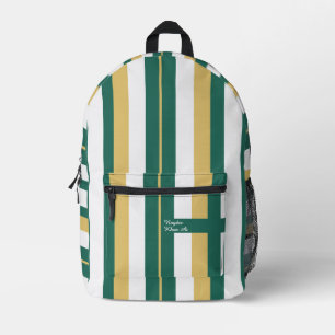 Rhythm Stripes Lines Green Gold White Printed Backpack