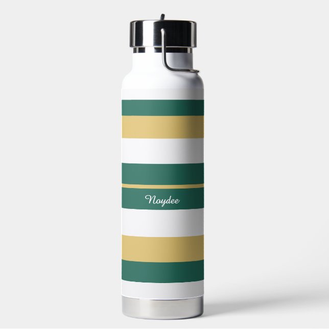 Rhythm Stripes Lines Green Gold White Water Bottle (Left)