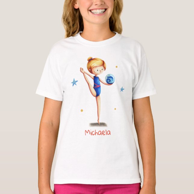 Rhythmic Gymnastics Blue Leotard Girl T-Shirt (Front)
