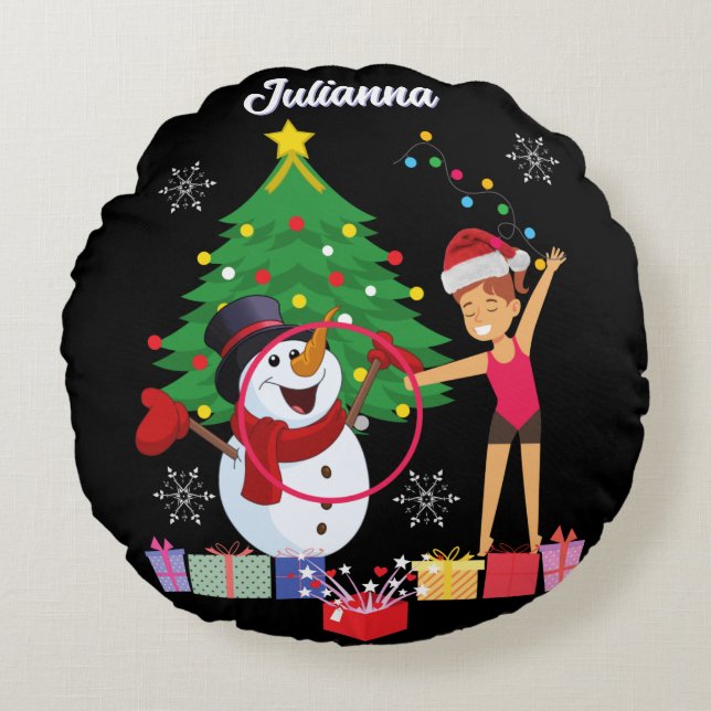 Rhythmic Gymnastics Christmas Celebration   Round Cushion (Front)