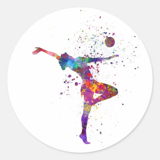 Rhythmic gymnastics in watercolor classic round sticker (Front)