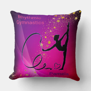Rhythmic Gymnastics Pink & Purple Gold Stars Cushion
