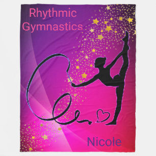 Rhythmic Gymnastics Pink & Purple Gold Stars Fleece Blanket