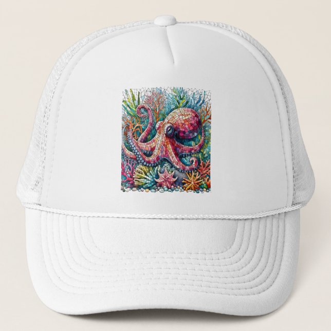 Rhythmic Octopus Jamming on Drums Trucker Hat (Front)