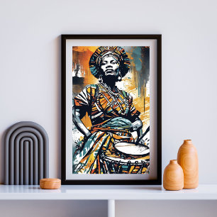 Rhythms of Her Spirit – African Drummer Woman Art  Poster