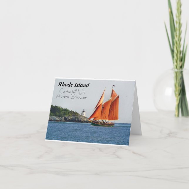 RI castle hill light and aurora schooner note card (Front)