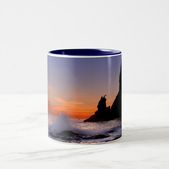 Rialto Beach at Sunset Two-Tone Coffee Mug (Center)