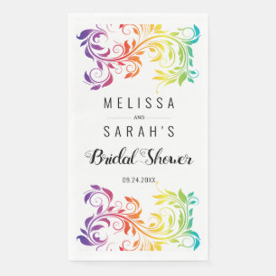 Rianbow colors scroll leaf lesbian bridal shower napkin