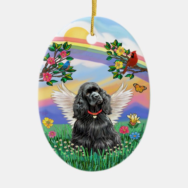 Rianbow Life - Black Cocker Spaniel Ceramic Tree Decoration (Front)