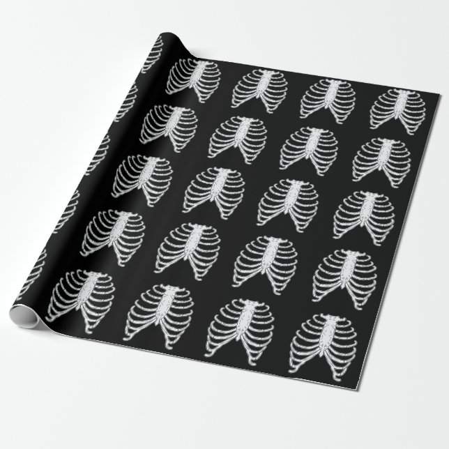 Rib Cage Skeleton Bones Halloween Pattern Wrapping Paper (Unrolled)