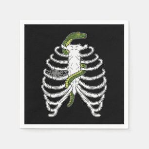 Rib Cage Skeleton Bones With Green Snake Halloween Napkin