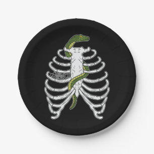 Rib Cage Skeleton Bones With Green Snake Halloween Paper Plate