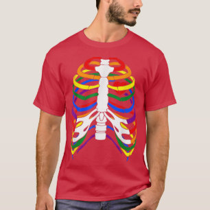 Rib Cage Skeleton Gay Pride Rainbow Flag Halloween T-Shirt