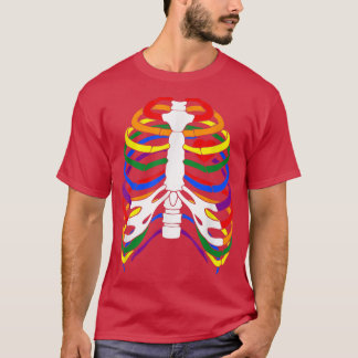 Rib Cage Skeleton Gay Pride Rainbow Flag Halloween T-Shirt