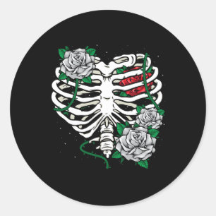 Rib Cage With Flowers Halloween Xray Skeleton Cand Classic Round Sticker