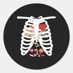 Rib Cage X-ray Candy Funny Halloween Costume Kids Classic Round Sticker