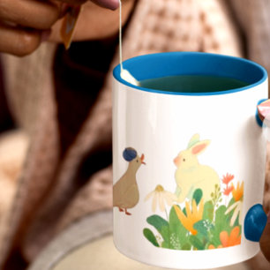 Ribbat and duck mack an conversation  & flower,  large coffee mug