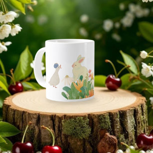 Ribbat and duck mack an conversation  & flower,  large coffee mug