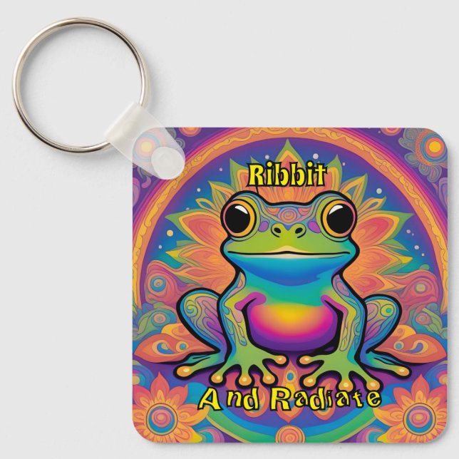 Ribbit and Radiate Frog – Boho Psychedelic Groovy Key Ring (Front)