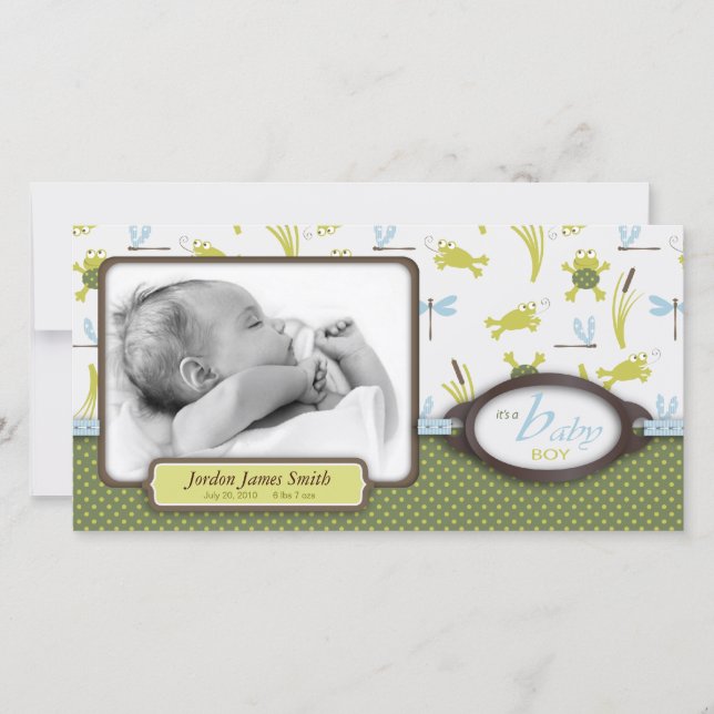 Ribbit Frog and Dragonfly Birth Announcement (Front)