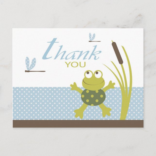 Ribbit Frog and Dragonfly Thank You Postcard (Front)