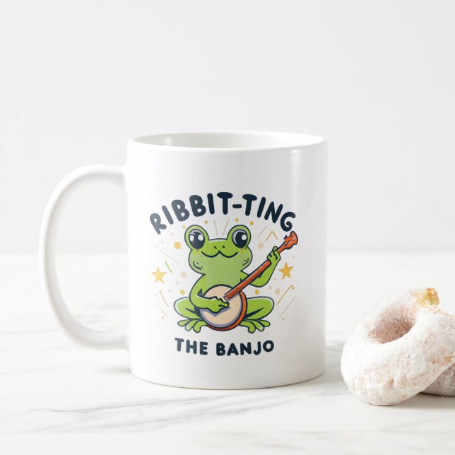 Ribbit-ting the Banjo ,Cute Frog Playing Music Coffee Mug (With Donut)