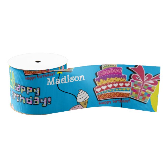 Ribbon, #10 Happy 10th Birthday Ribbon Grosgrain Ribbon (Spool)
