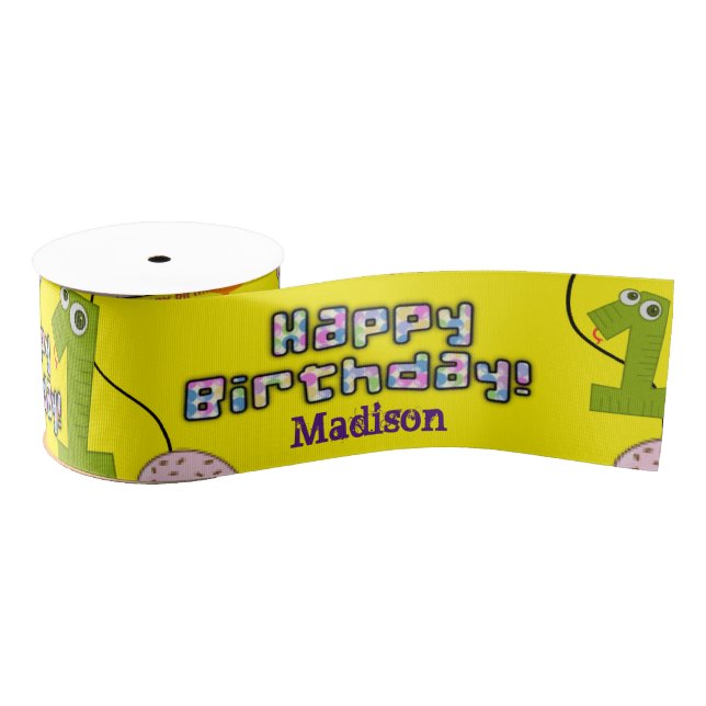 Ribbon, #1 First Birthday Ribbon, Happy Birthday Grosgrain Ribbon (Spool)