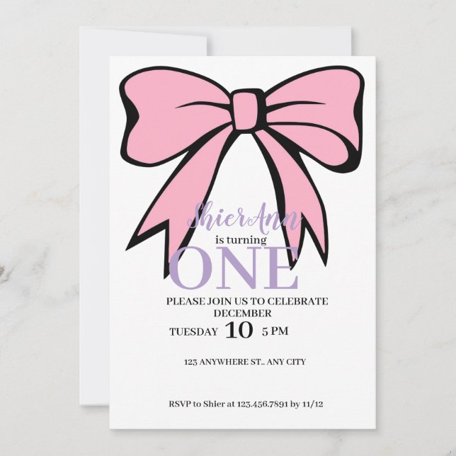 Ribbon 1st birthday invitation  (Front)
