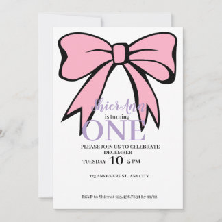 Ribbon 1st birthday invitation 