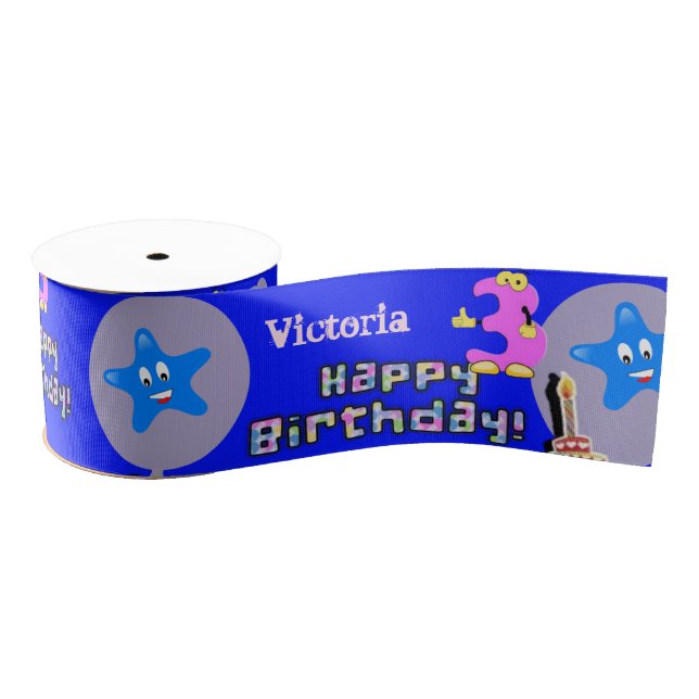 Ribbon, #3 Birthday Ribbon, Happy 3rd Birthday Grosgrain Ribbon (Spool)