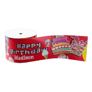 Ribbon, #7 Happy 7th Birthday Ribbon Grosgrain Ribbon