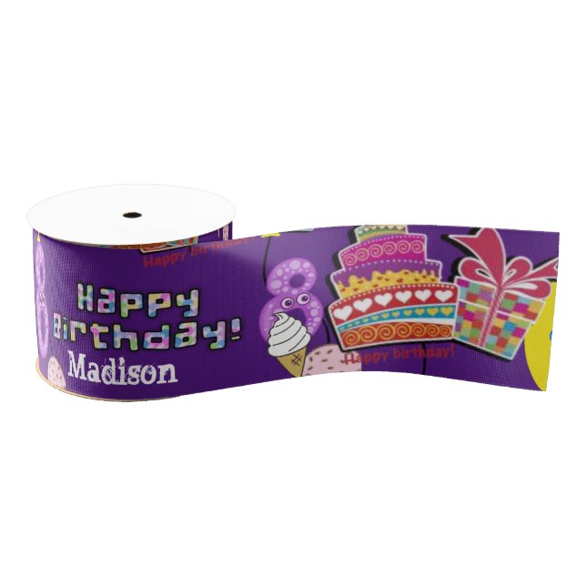 Ribbon, #8 Happy 8th Birthday Ribbon Grosgrain Ribbon (Spool)
