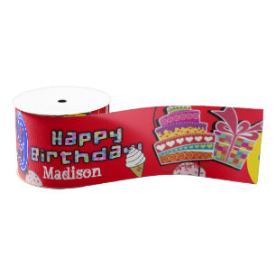 Ribbon, 9 Happy 9th Birthday Ribbon Grosgrain Ribbon