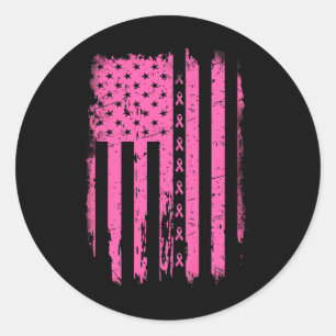 Ribbon American Flag Usa Breast Cancer Awareness G Classic Round Sticker