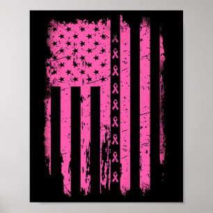 Ribbon American Flag Usa Breast Cancer Awareness G Poster
