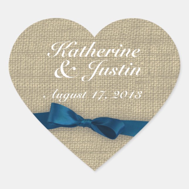 Ribbon and Burlap Heart Heart Sticker (Front)