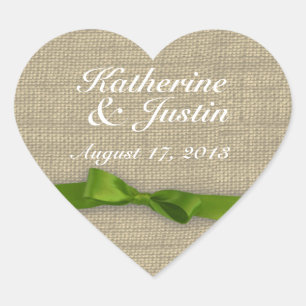 Ribbon and Burlap Heart Heart Sticker