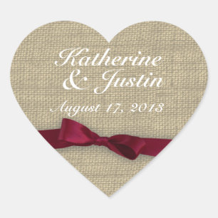 Ribbon and Burlap Heart Heart Sticker